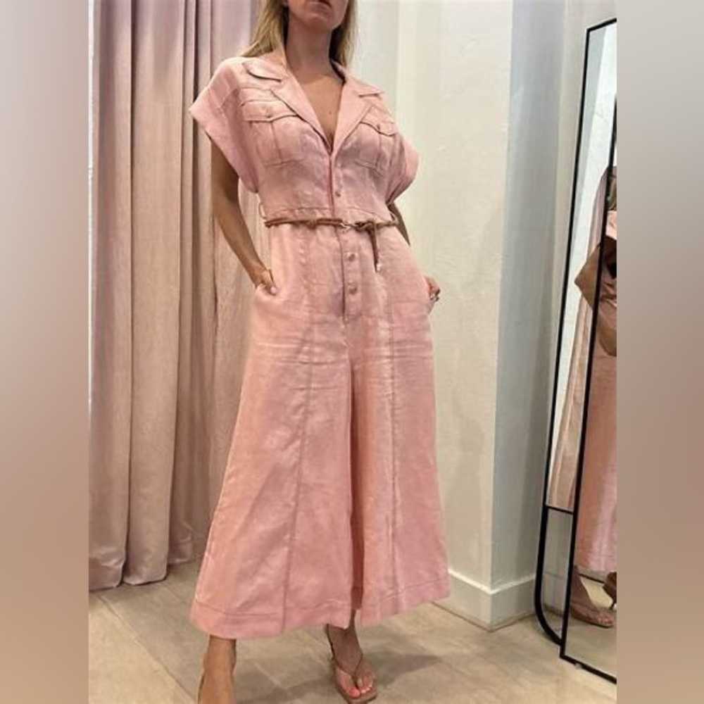 Zimmermann Pink Buttoned Jumpsuit with Notched Collar